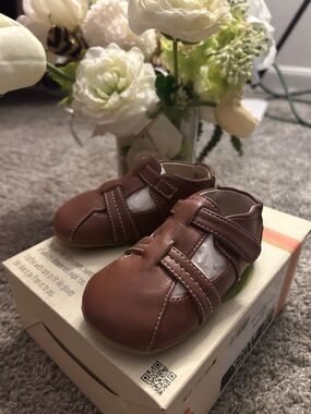 Livie & Luca Brown Leather Cross-Strap Baby Shoes